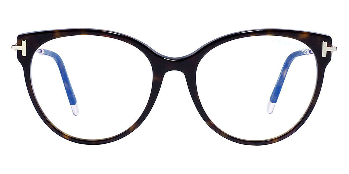 Tom Ford® FT5770-B FT5770-B 052 54 - 052 - Shiny Classic Dark Havana, Shiny Rose Gold, t" Logo/blue Block Lenses" Eyeglasses