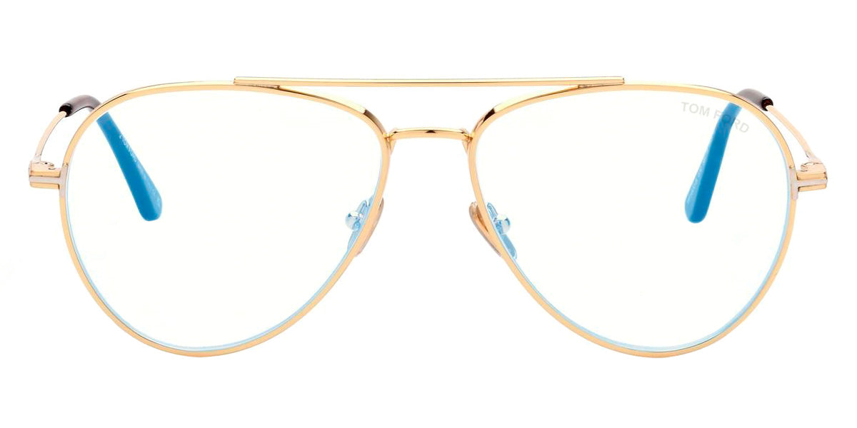 Tom Ford® FT5800-B FT5800-B 030 56 - 030 - Shiny Deep Gold, Shiny Vintage Havana, t" Logo / Blue Block Lenses" Eyeglasses