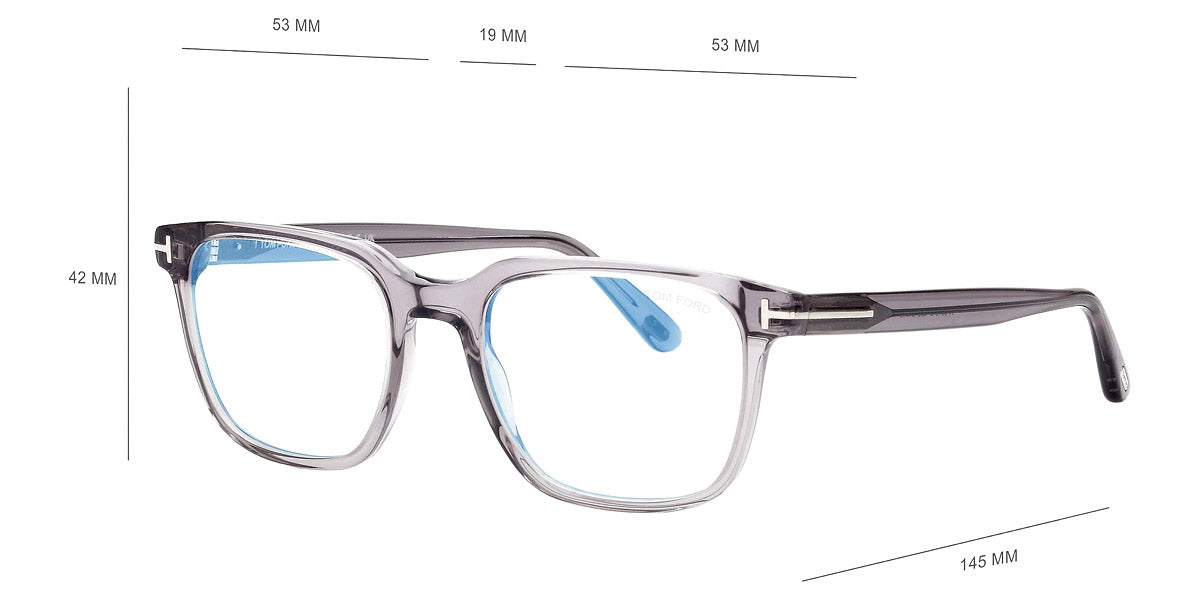 Tom Ford® FT5818-B FT5818-B 020 53 - 020 - Shiny Transparent Grey, t" Logo / Blue Block Lenses" Eyeglasses