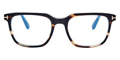 Tom Ford® FT5818-B FT5818-B 050 53 - 050 - Shiny Striped Brown, t" Logo / Blue Block Lenses" Eyeglasses