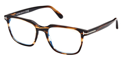 Tom Ford® FT5818-B FT5818-B 050 53 - 050 - Shiny Striped Brown, t" Logo / Blue Block Lenses" Eyeglasses