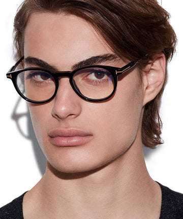 Tom Ford® FT5823-H-B FT5823-H-B 001 50 - 001 - Shiny Black / Blue Block Lenses With Sun Clip Eyeglasses