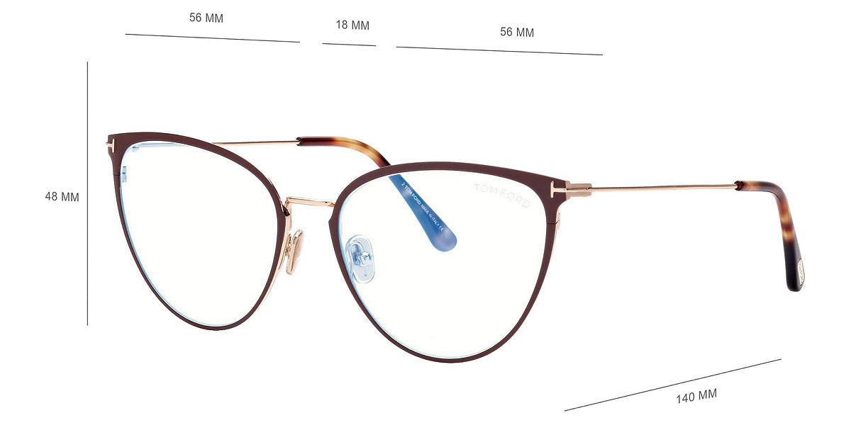 Tom Ford® FT5840-B FT5840-B 046 56 - 046 - Matte Light Brown, t" Logo / Blue Block Lenses" Eyeglasses