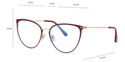 Tom Ford® FT5840-B FT5840-B 066 56 - 066 - Shiny Red, t" Logo / Blue Block Lenses" Eyeglasses