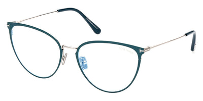 Tom Ford® FT5840-B FT5840-B 087 56 - 087 - Shiny Teal, t" Logo / Blue Block Lenses" Eyeglasses