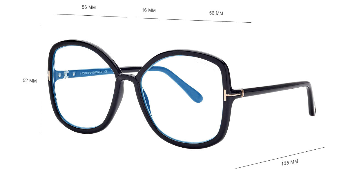 Tom Ford® FT5845-B FT5845-B 001 56 - 001 - Shiny Black, t" Logo / Blue Block Lenses" Eyeglasses