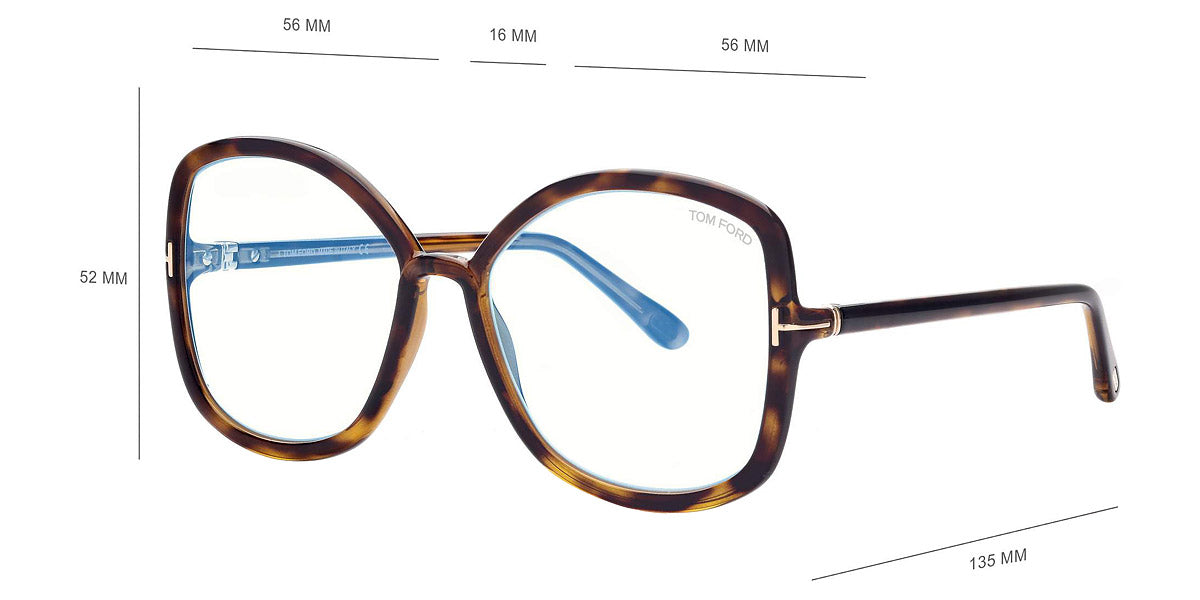 Tom Ford® FT5845-B FT5845-B 052 56 - 052 - Dark Havana, t" Logo / Blue Block Lenses" Eyeglasses